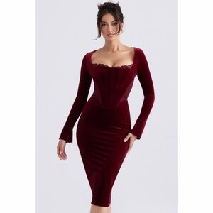 NEW House of CB Solaine Velvet Dress Wine Small